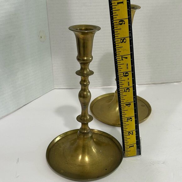Vintage Solid Brass Candle Holders with Dish Style Base Matched Set - Picture 10 of 10